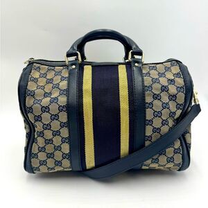 Auth Gucci Vtg Navy GG Canvas Web Joy Medium Boston Bag Preloved Purse Doctor